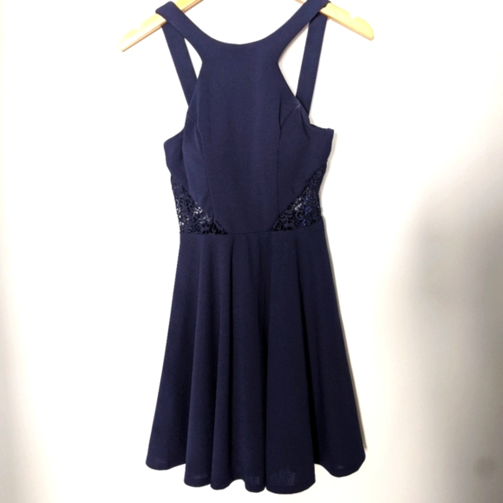 City Studio Halter Dress With Lace Cutout